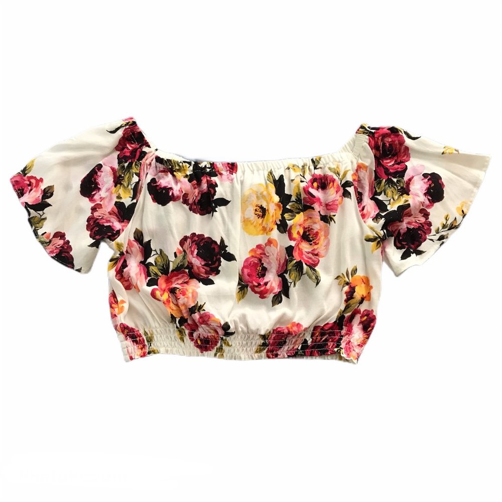 Kendall & Kylie Open Tie Back Floral Crop Top